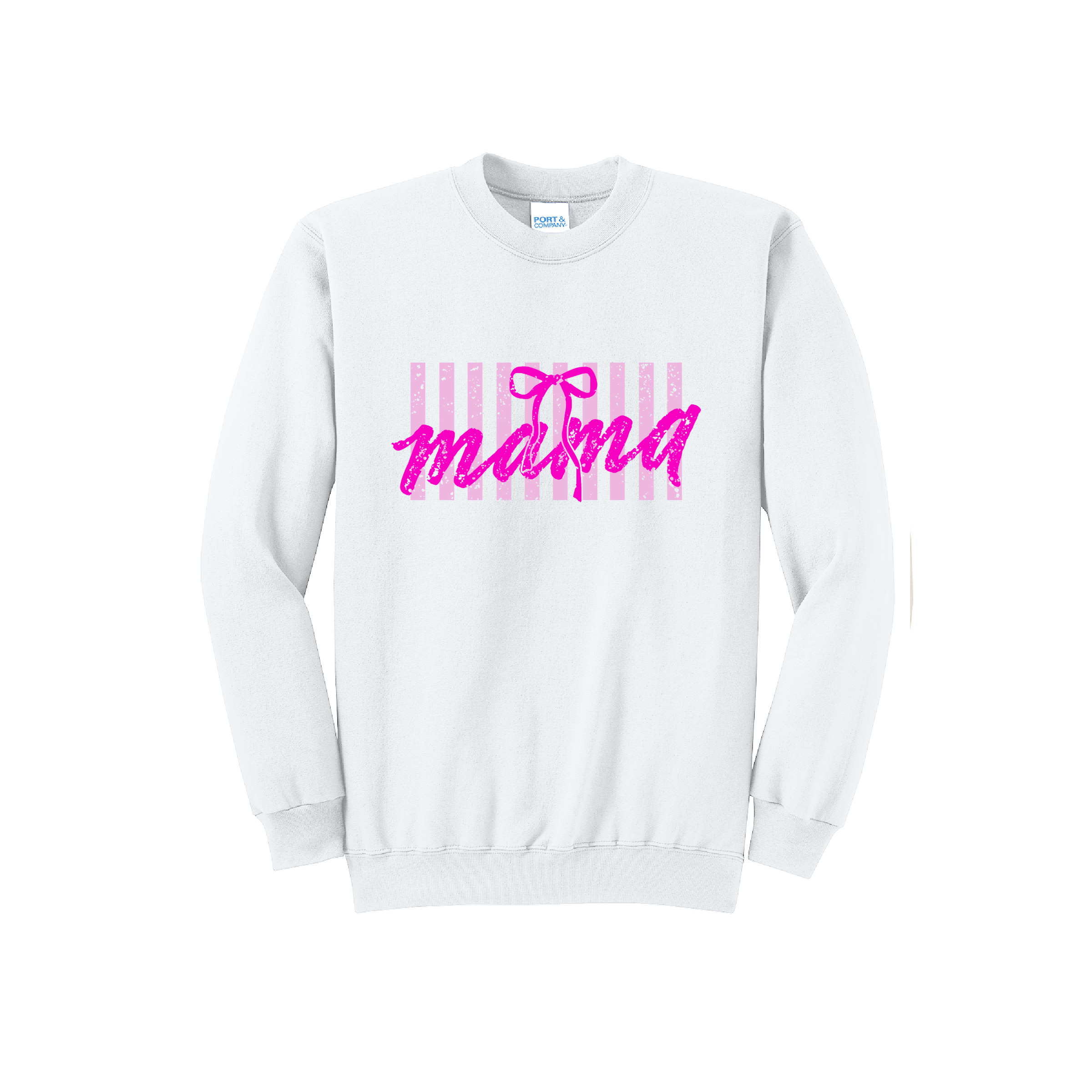 MAMA pink stripes - Port & Co™ Core Fleece Pullover Crew Neck Sweatshirt