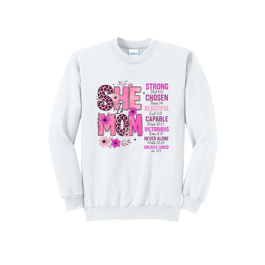 SHE MOM - Port & Co™ Core Fleece Pullover Crew Neck Sweatshirt