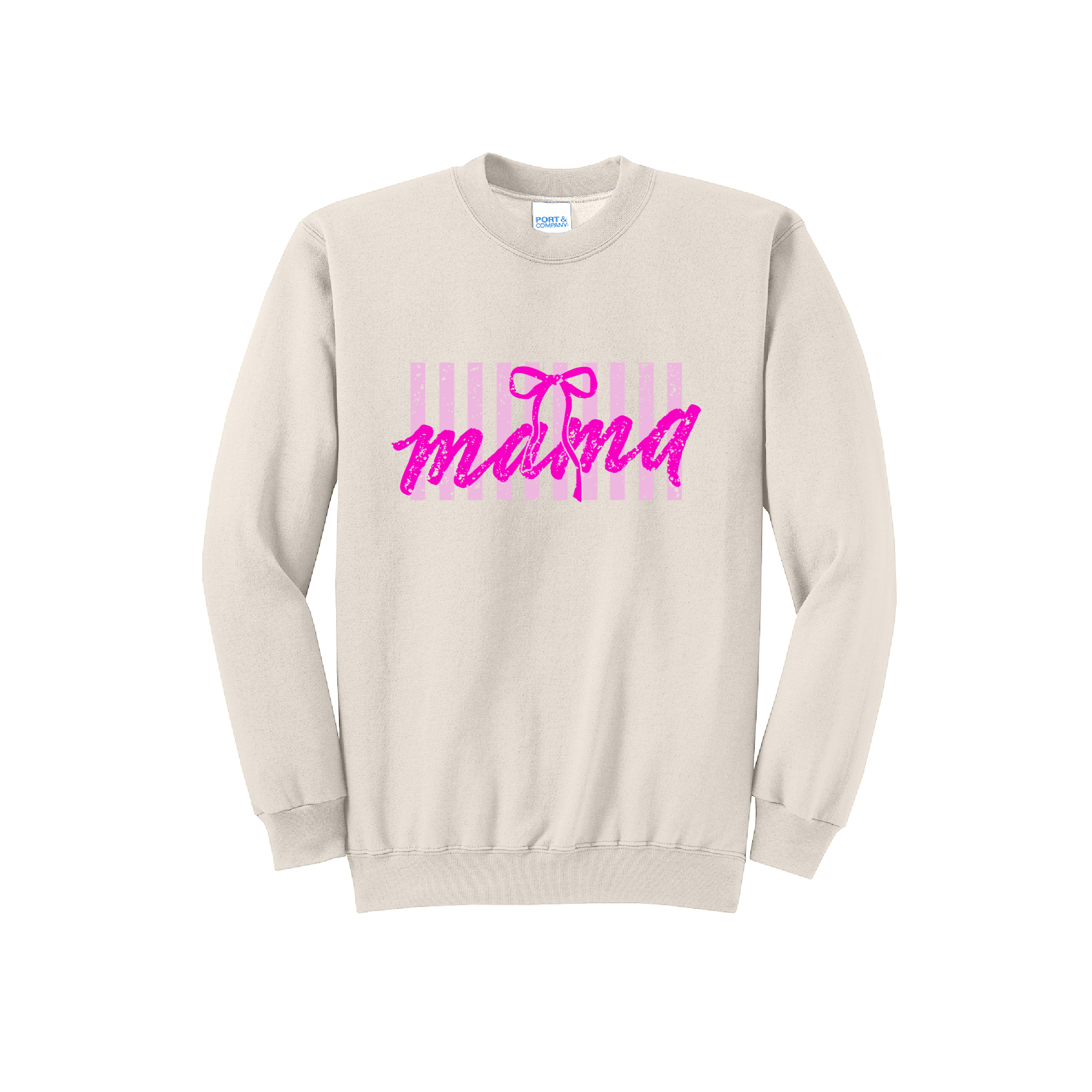 MAMA pink stripes - Port & Co™ Core Fleece Pullover Crew Neck Sweatshirt