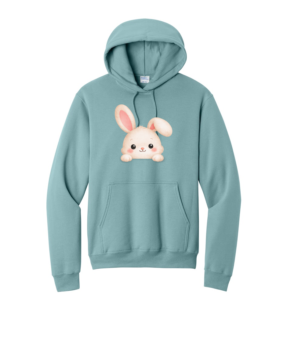 PEEPING BUNNY- Port & Co™ Core Fleece Pullover Hooded Sweatshirt