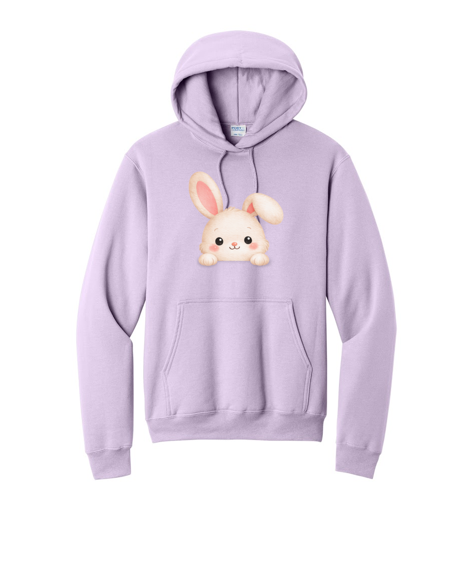 PEEPING BUNNY- Port & Co™ Core Fleece Pullover Hooded Sweatshirt