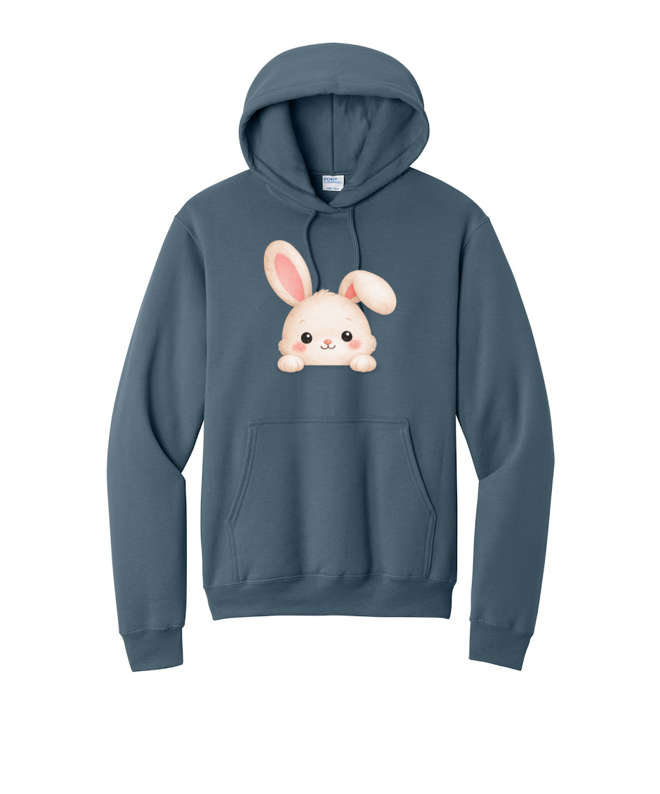 PEEPING BUNNY- Port & Co™ Core Fleece Pullover Hooded Sweatshirt