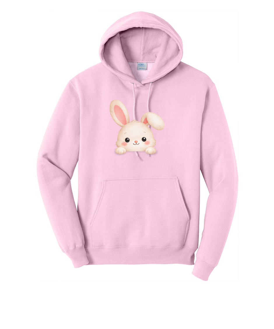 PEEPING BUNNY- Port & Co™ Core Fleece Pullover Hooded Sweatshirt