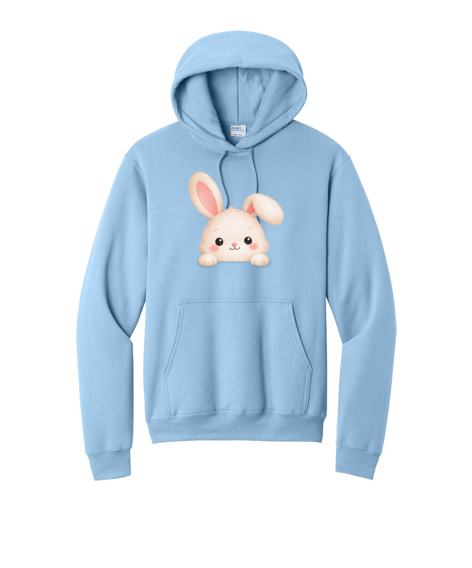 PEEPING BUNNY- Port & Co™ Core Fleece Pullover Hooded Sweatshirt