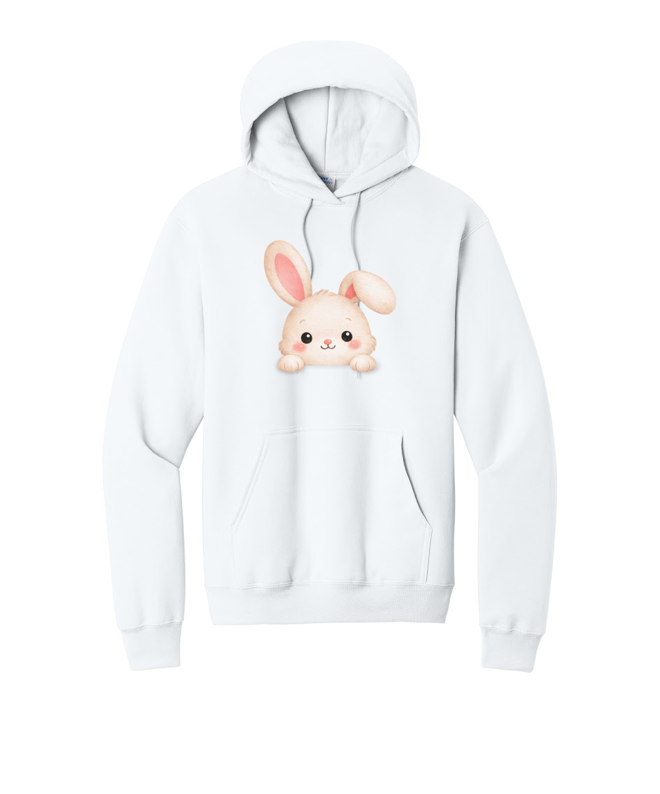 PEEPING BUNNY- Port & Co™ Core Fleece Pullover Hooded Sweatshirt