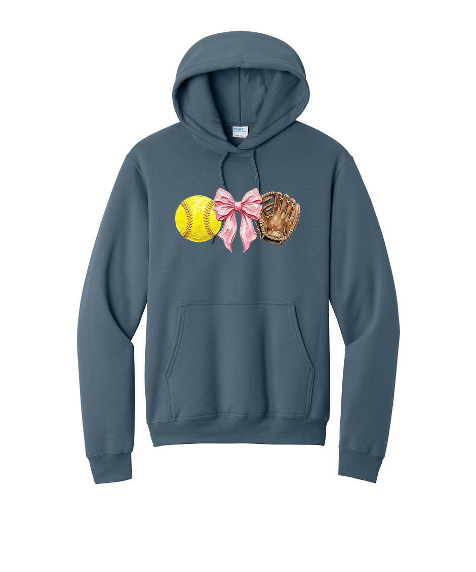 SOFTBALL, BOW, GLOVE - Port & Co™ Core Fleece Pullover HOODED Sweatshirt