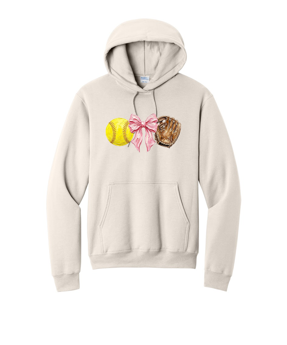 SOFTBALL, BOW, GLOVE - Port & Co™ Core Fleece Pullover HOODED Sweatshirt