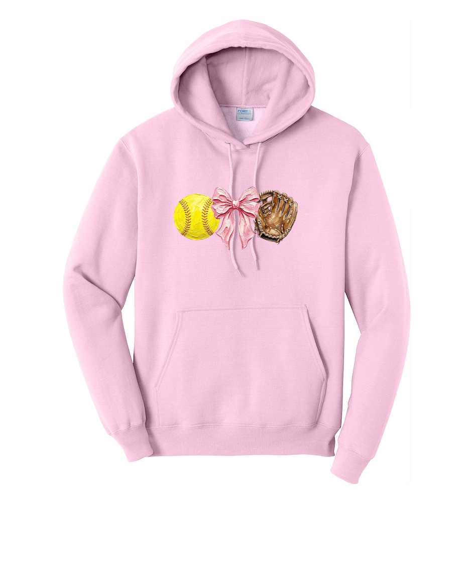 SOFTBALL, BOW, GLOVE - Port & Co™ Core Fleece Pullover HOODED Sweatshirt
