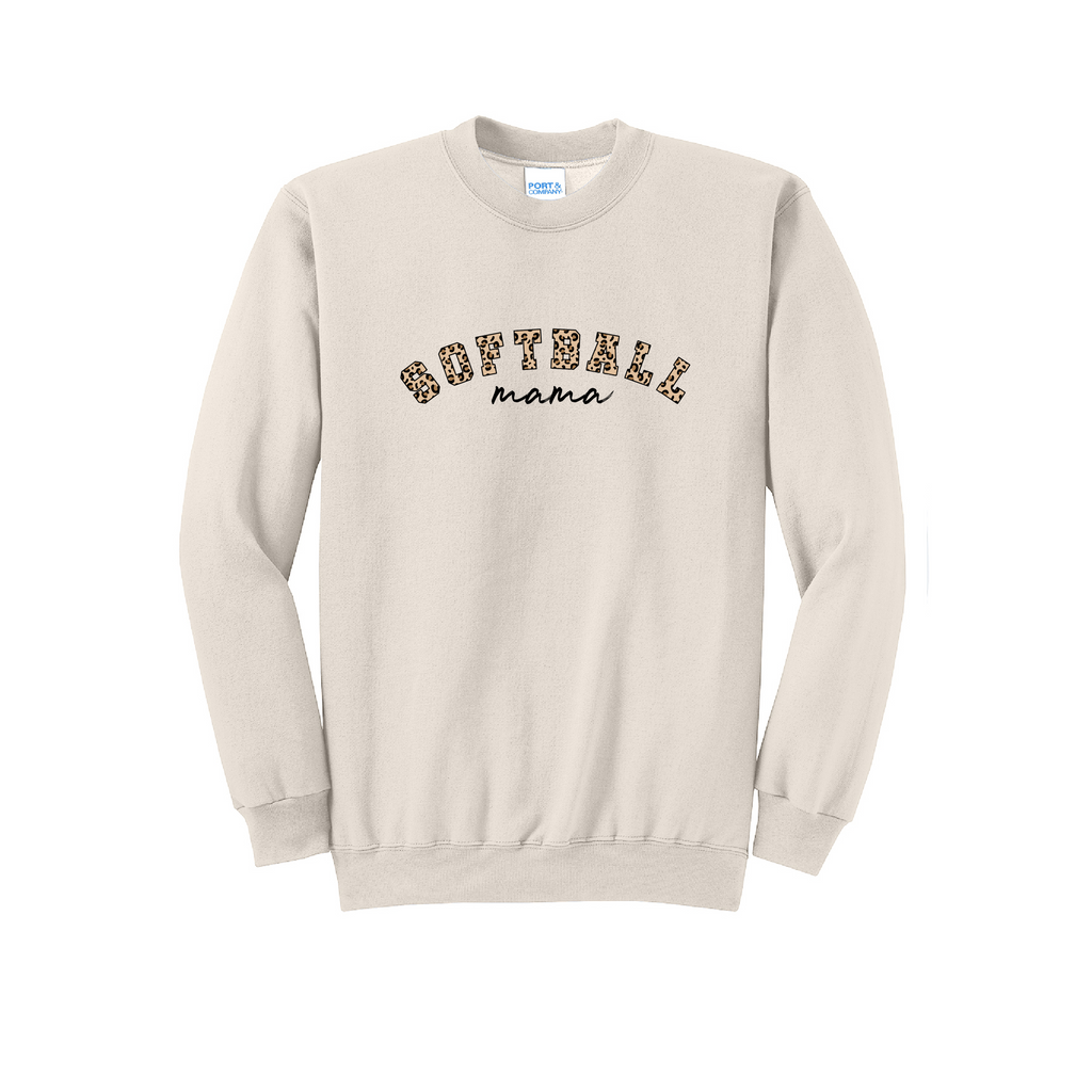 SOFTBALL LEOPARD - Port & Co™ Core Fleece Pullover CREW NECK Sweatshirt