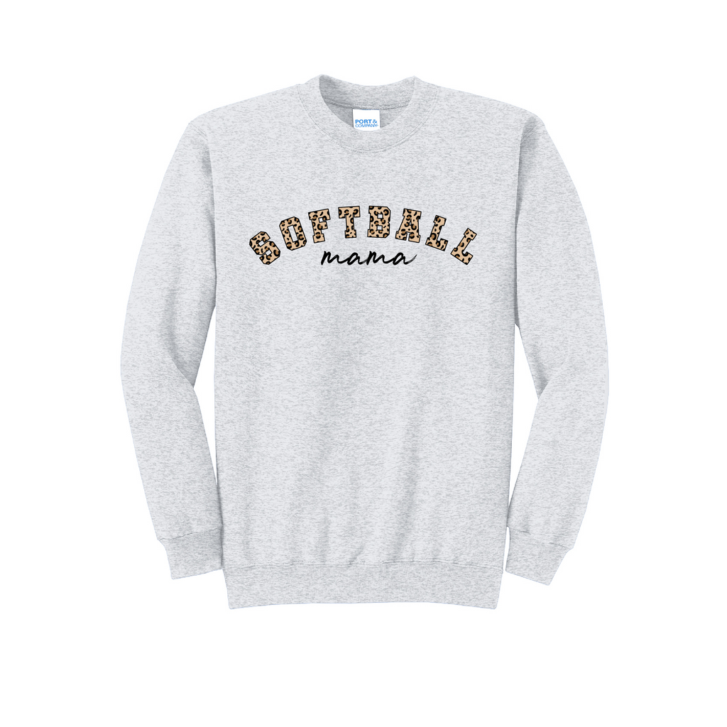 SOFTBALL LEOPARD - Port & Co™ Core Fleece Pullover CREW NECK Sweatshirt