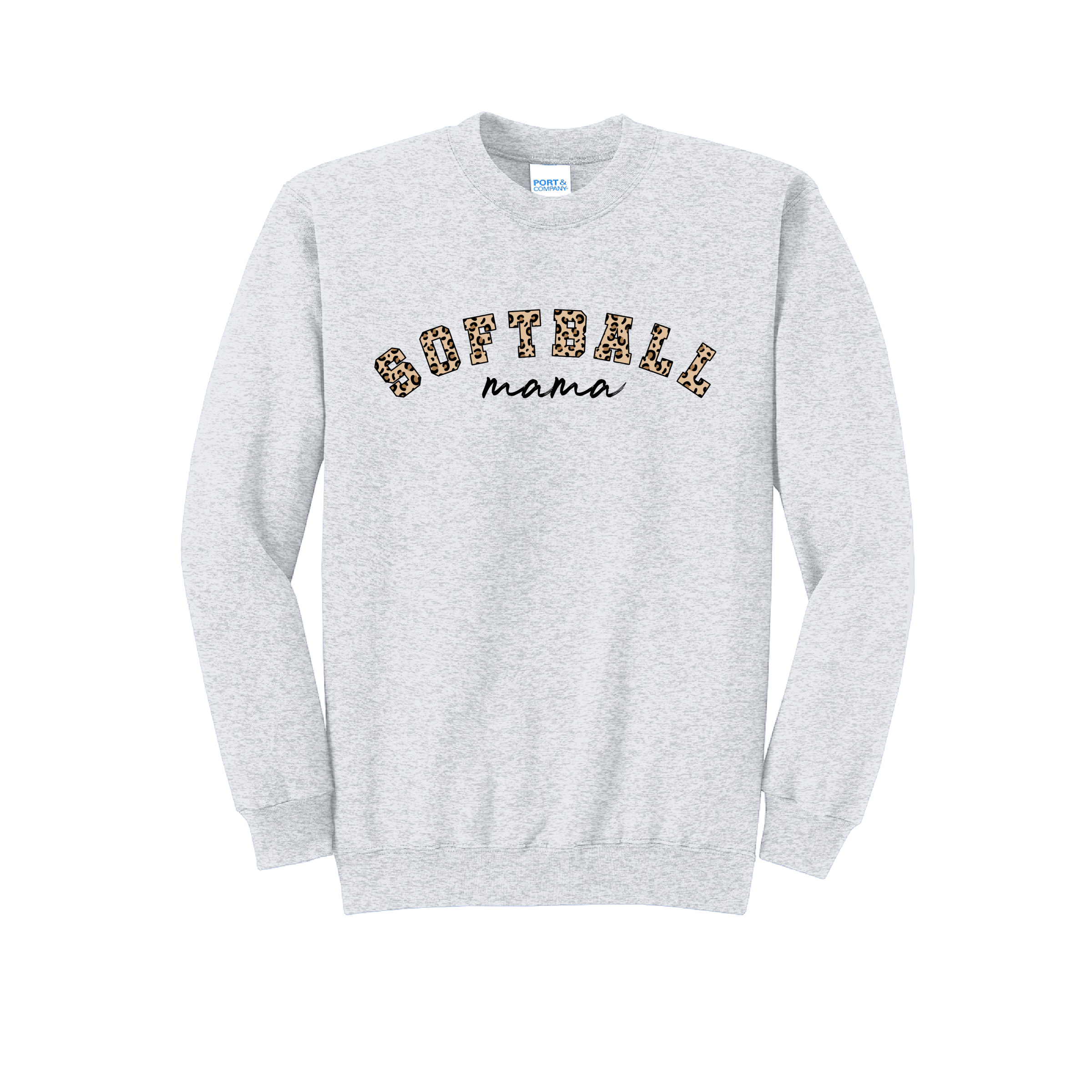SOFTBALL LEOPARD - Port & Co™ Core Fleece Pullover CREW NECK Sweatshirt