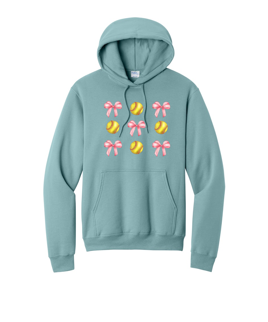 SOFTBALLS AND BOWS - Port & Co™ Core Fleece Pullover HOODED Sweatshirt