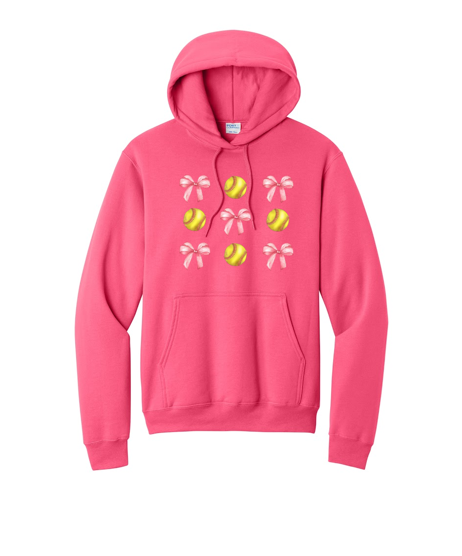 SOFTBALLS AND BOWS - Port & Co™ Core Fleece Pullover HOODED Sweatshirt