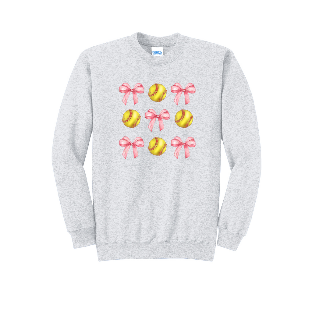 SOFTBALLS AND BOWS - Port & Co™ Core Fleece Pullover CREW NECK SweatshirT