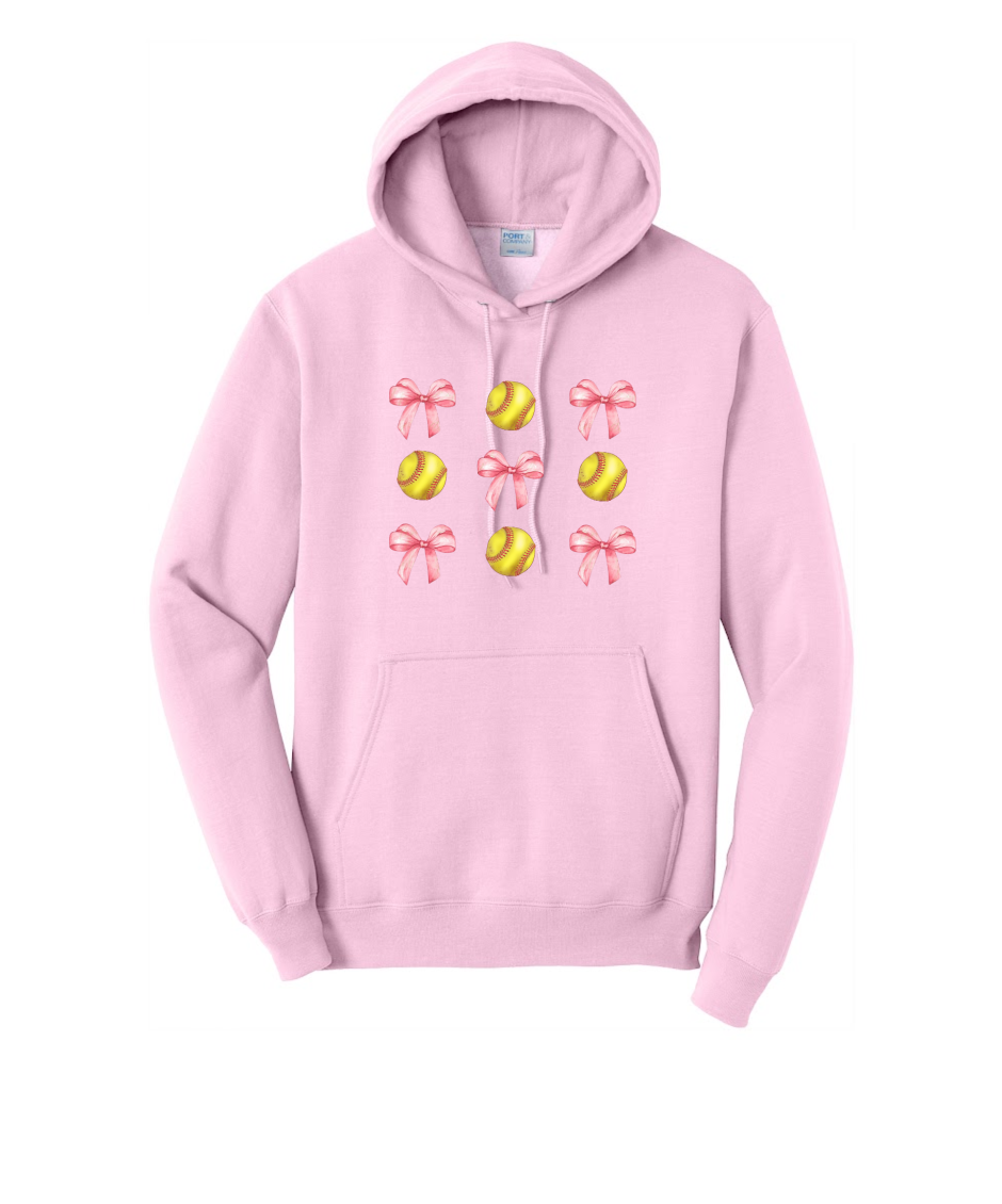 SOFTBALLS AND BOWS - Port & Co™ Core Fleece Pullover HOODED Sweatshirt
