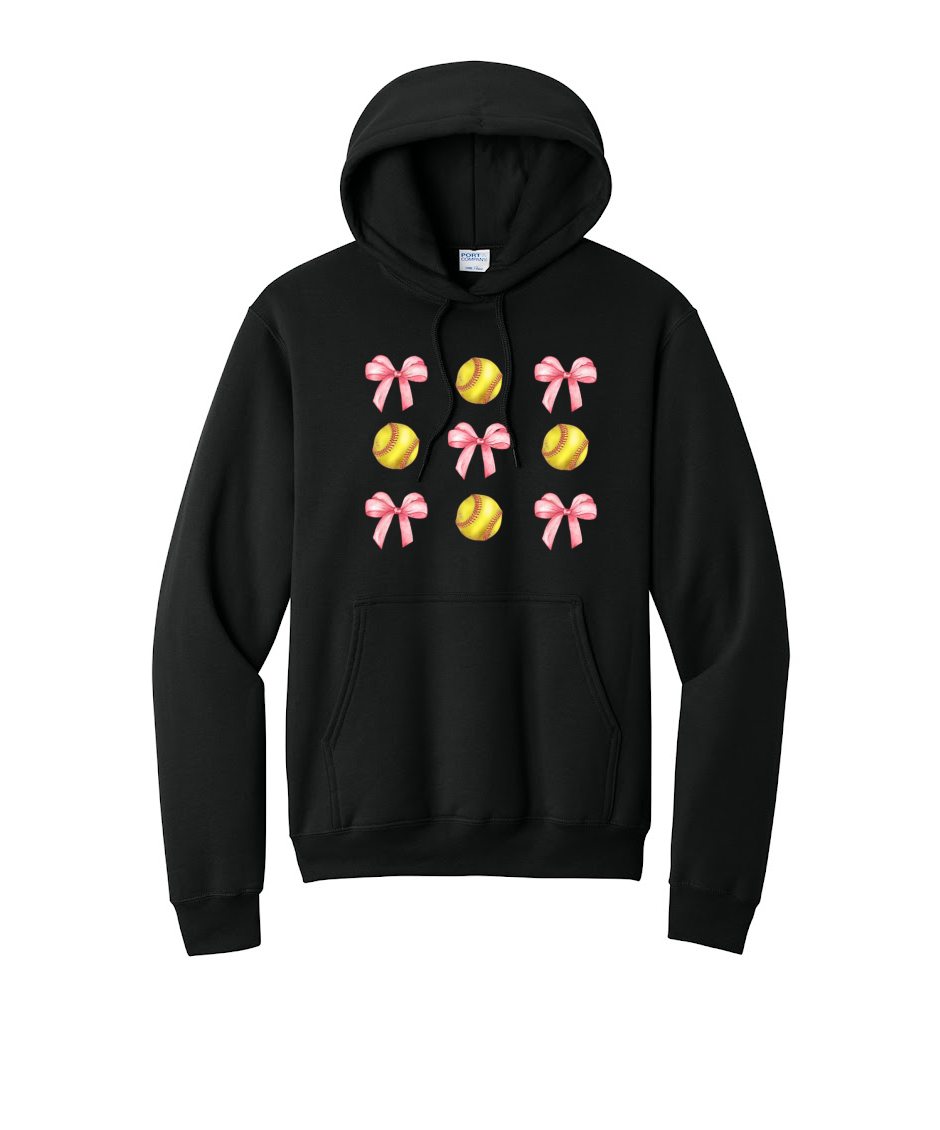 SOFTBALLS AND BOWS - Port & Co™ Core Fleece Pullover HOODED Sweatshirt