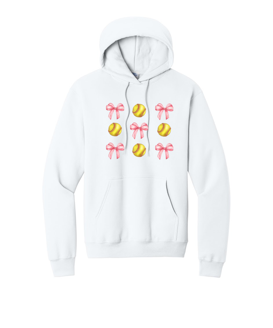 SOFTBALLS AND BOWS - Port & Co™ Core Fleece Pullover HOODED Sweatshirt