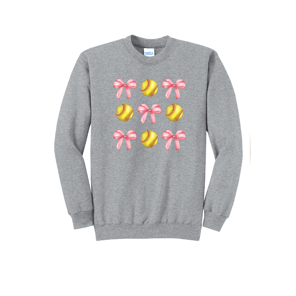 SOFTBALLS AND BOWS - Port & Co™ Core Fleece Pullover CREW NECK SweatshirT