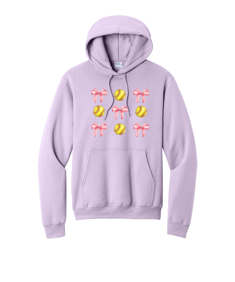 SOFTBALLS AND BOWS - Port & Co™ Core Fleece Pullover HOODED Sweatshirt