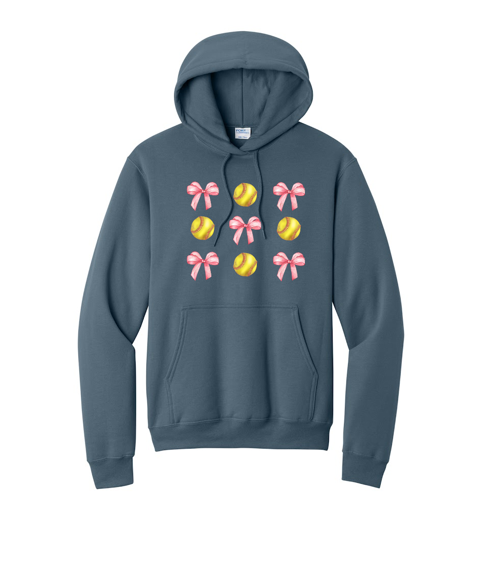 SOFTBALLS AND BOWS - Port & Co™ Core Fleece Pullover HOODED Sweatshirt