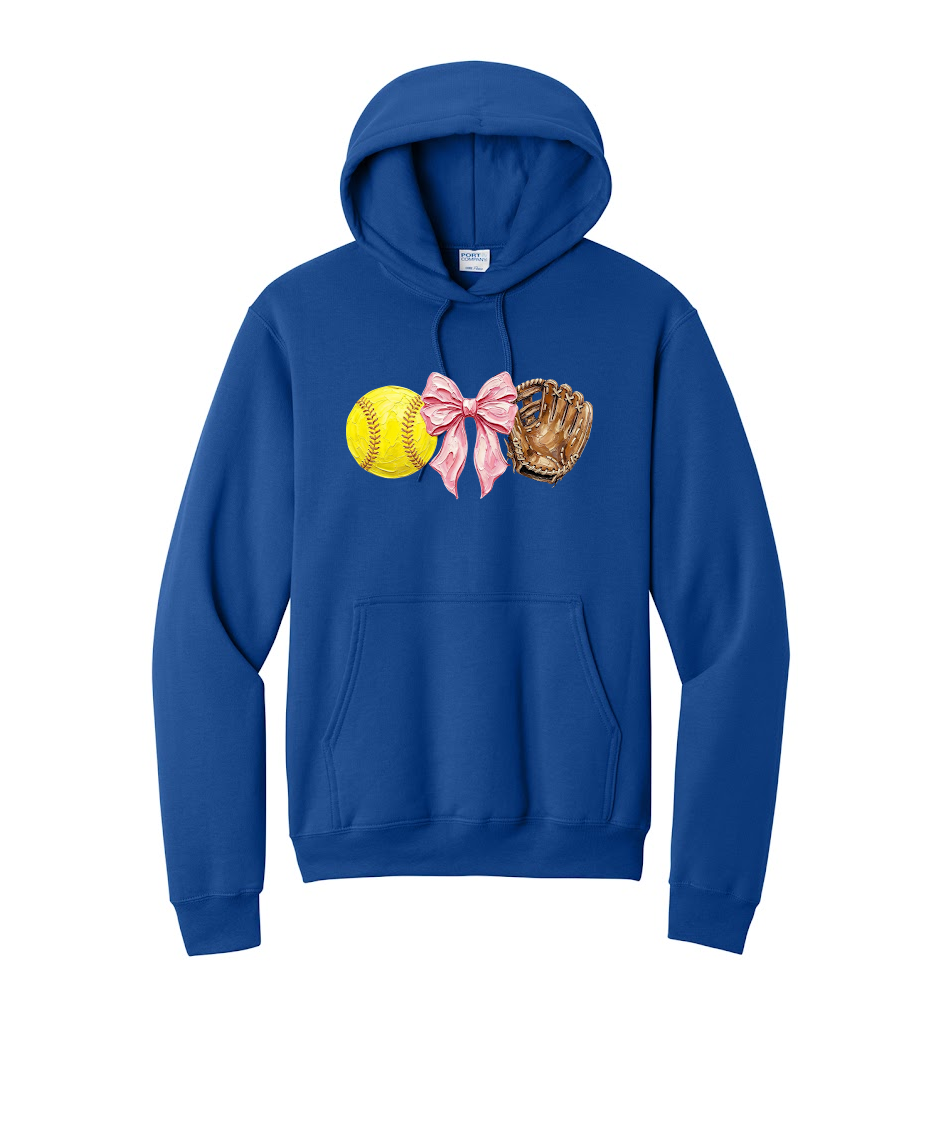SOFTBALL, BOW, GLOVE - Port & Co™ Core Fleece Pullover HOODED Sweatshirt