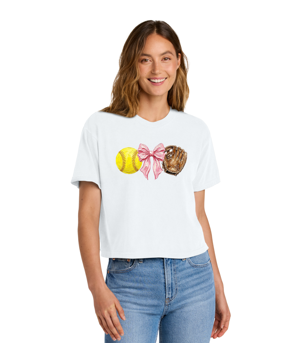 SOFTBALL BOW AND GLOVE - Comfort Colors® Women’s Heavyweight Boxy Tee