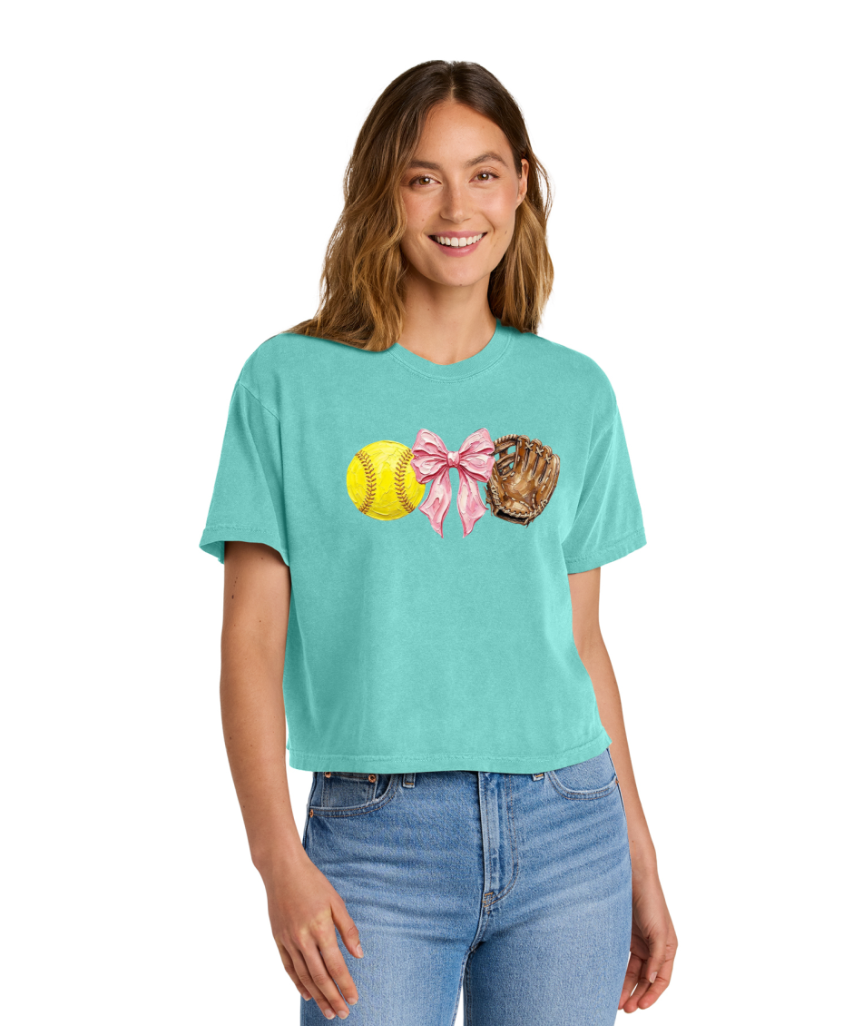 SOFTBALL BOW AND GLOVE - Comfort Colors® Women’s Heavyweight Boxy Tee