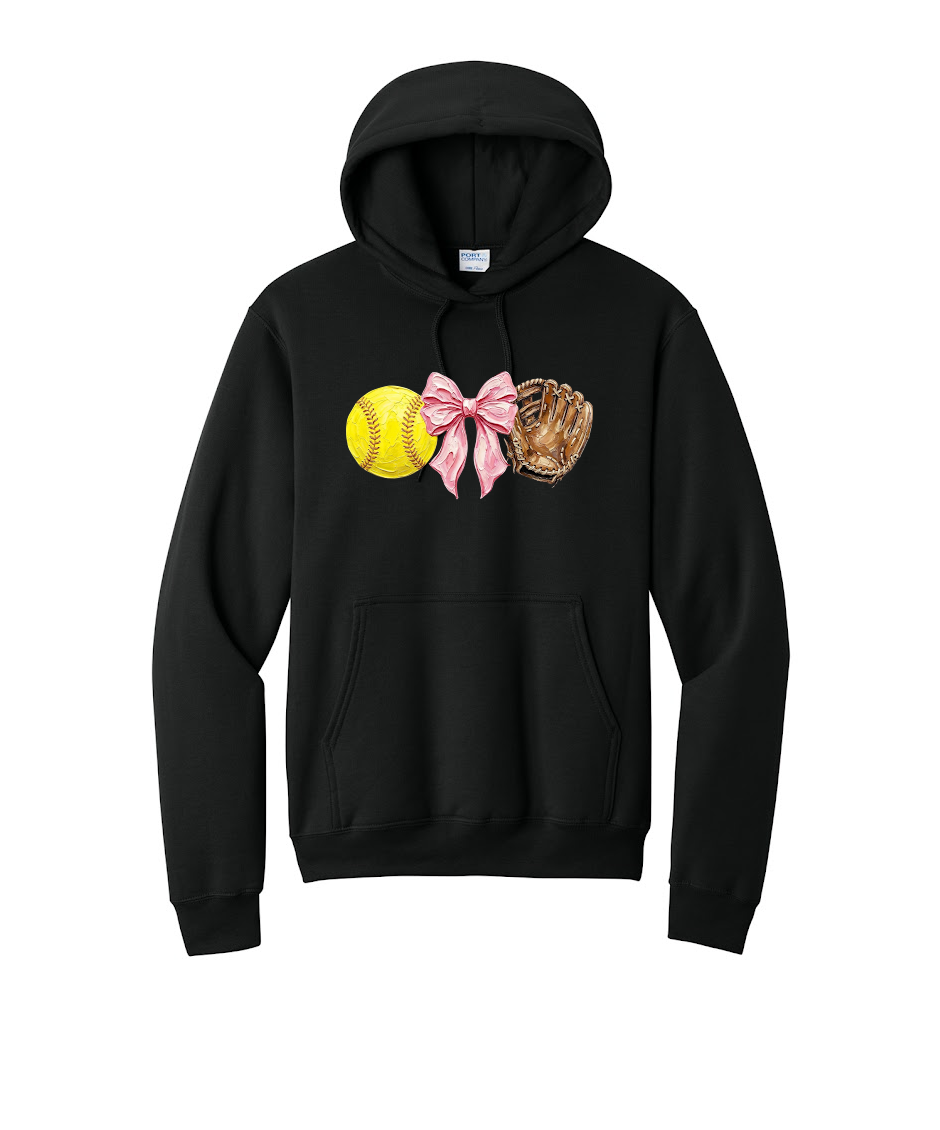 SOFTBALL, BOW, GLOVE - Port & Co™ Core Fleece Pullover HOODED Sweatshirt