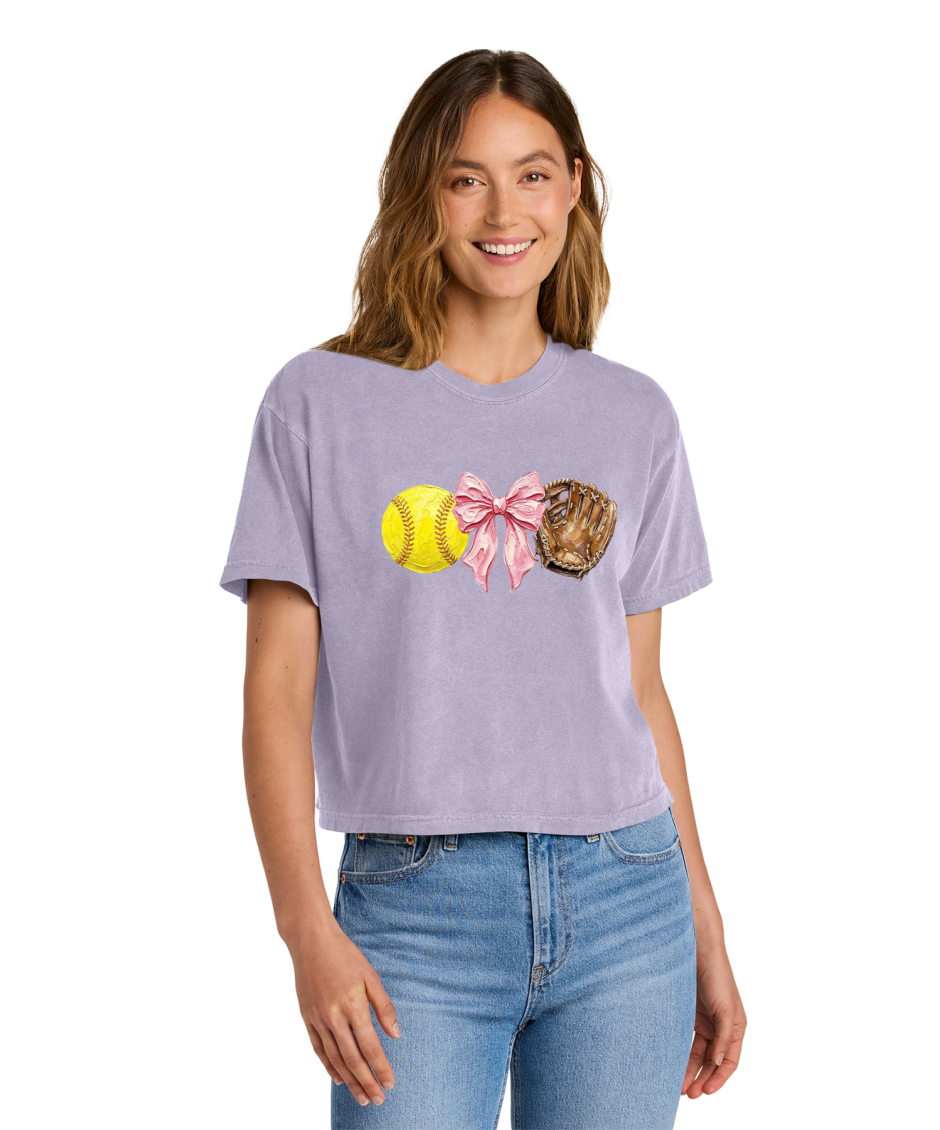 SOFTBALL BOW AND GLOVE - Comfort Colors® Women’s Heavyweight Boxy Tee