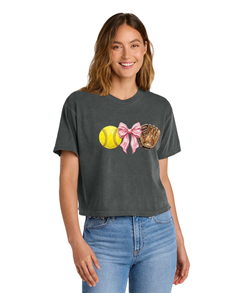 SOFTBALL BOW AND GLOVE - Comfort Colors® Women’s Heavyweight Boxy Tee