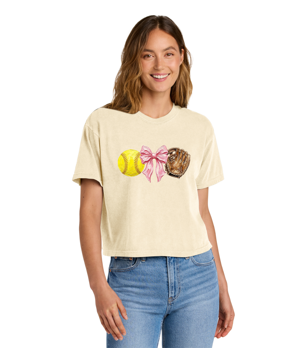 SOFTBALL BOW AND GLOVE - Comfort Colors® Women’s Heavyweight Boxy Tee
