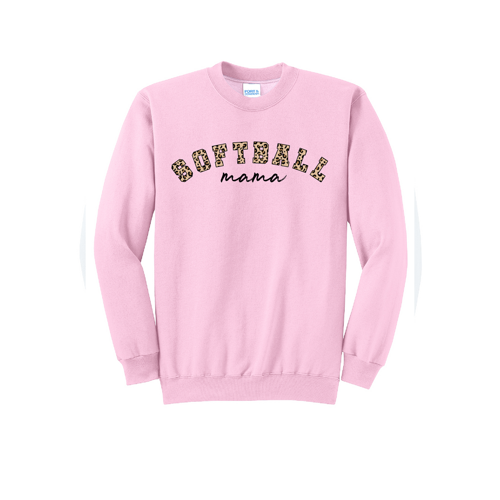 SOFTBALL LEOPARD - Port & Co™ Core Fleece Pullover CREW NECK Sweatshirt