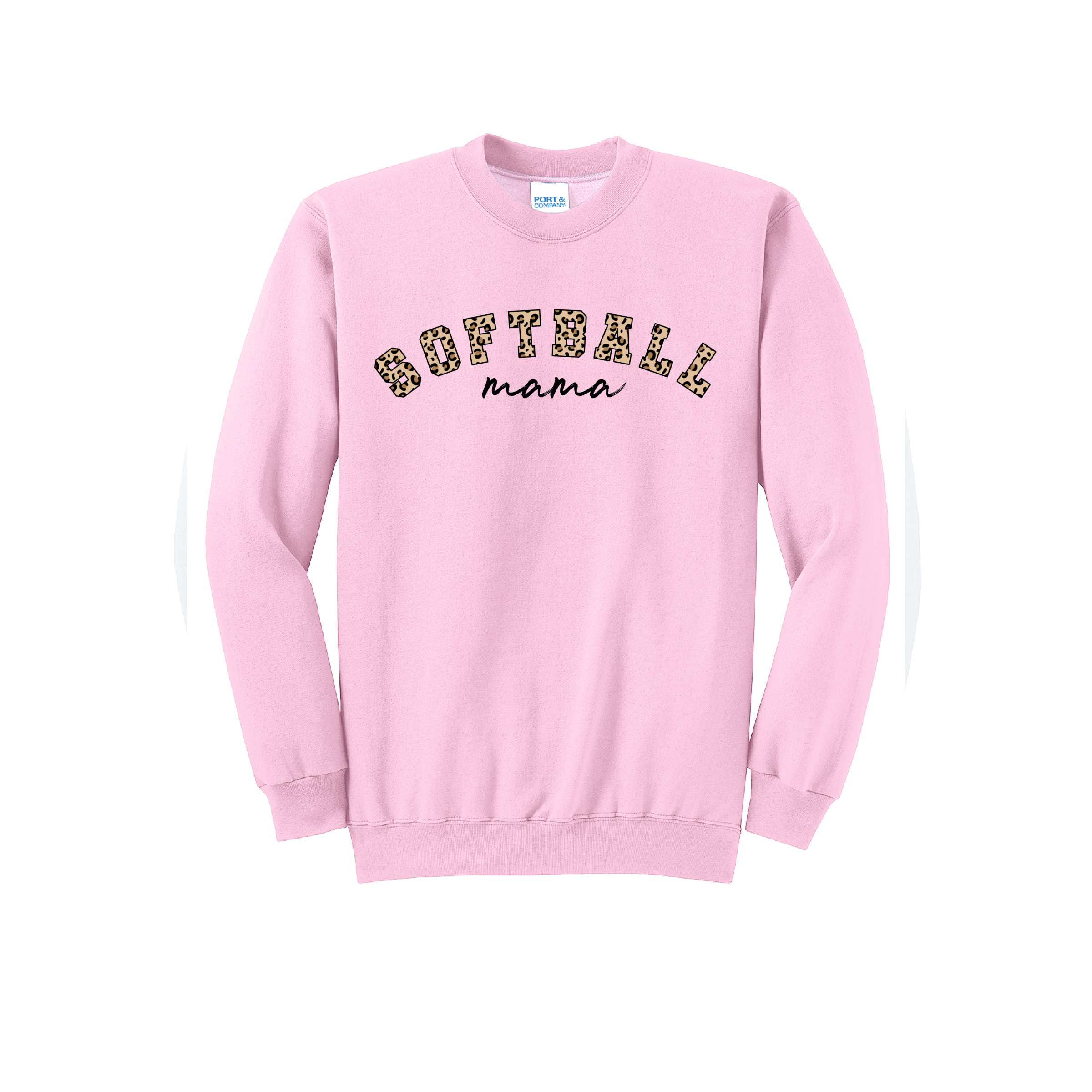 SOFTBALL LEOPARD - Port & Co™ Core Fleece Pullover CREW NECK Sweatshirt