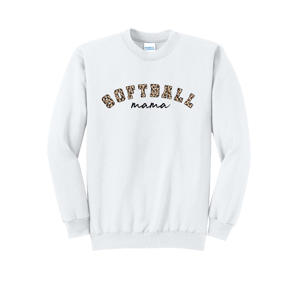 SOFTBALL LEOPARD - Port & Co™ Core Fleece Pullover CREW NECK Sweatshirt