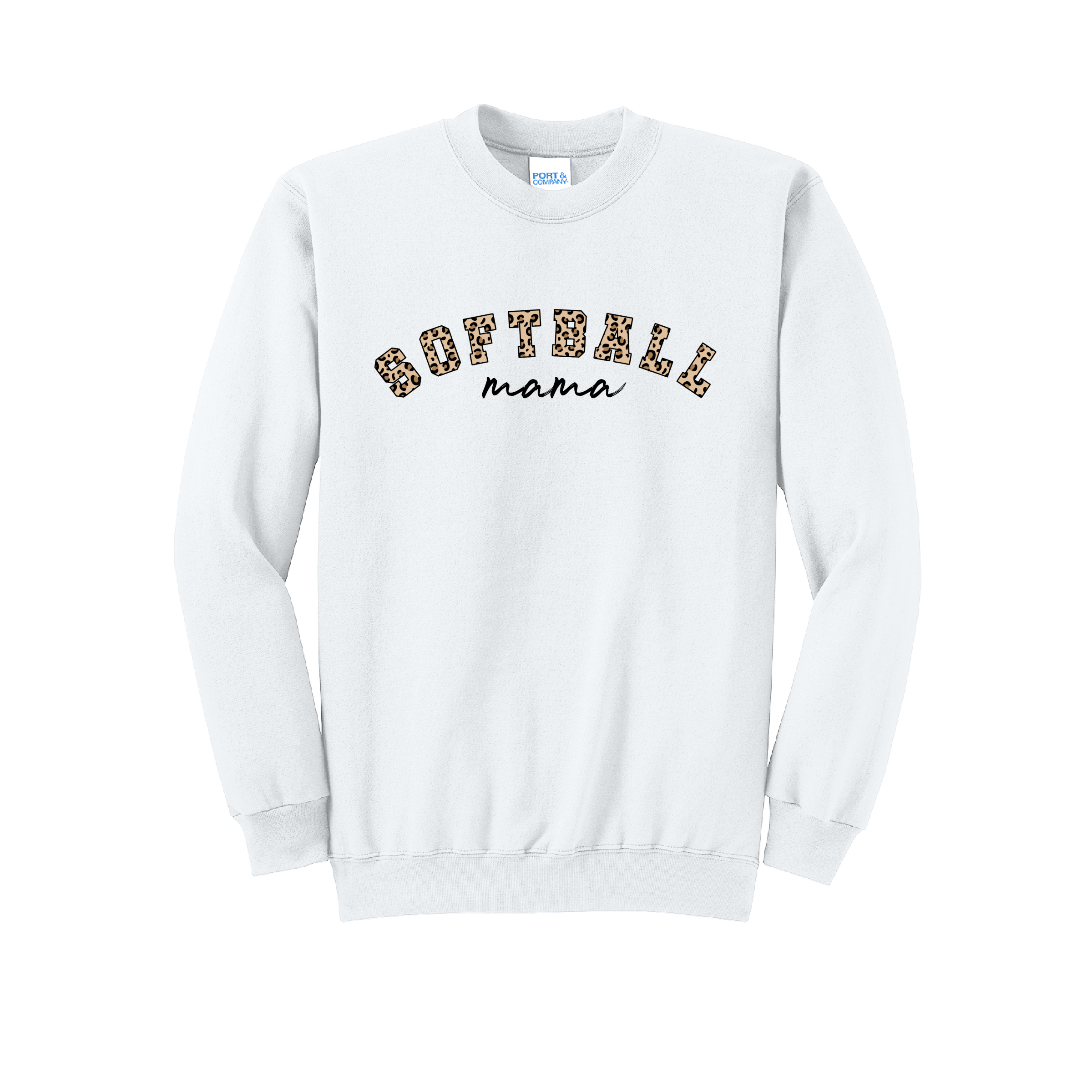 SOFTBALL LEOPARD - Port & Co™ Core Fleece Pullover CREW NECK Sweatshirt