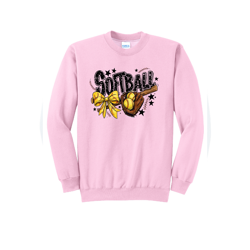 SOFTBALL RETRO - Port & Co™ Core Fleece Pullover CREW NECK Sweatshirt