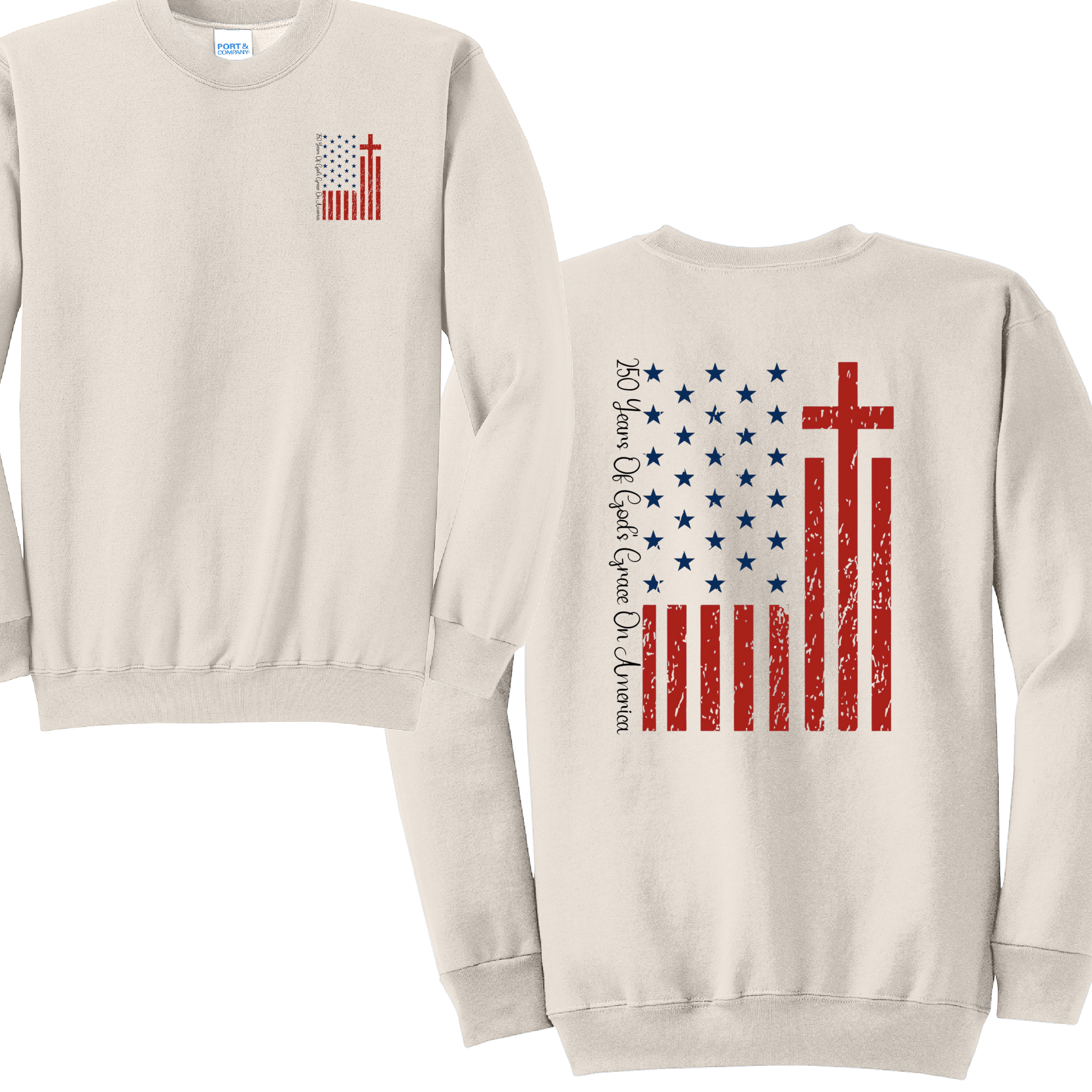 CROSS FLAG- Port & Co™ Core Fleece Pullover CREW Sweatshirt
