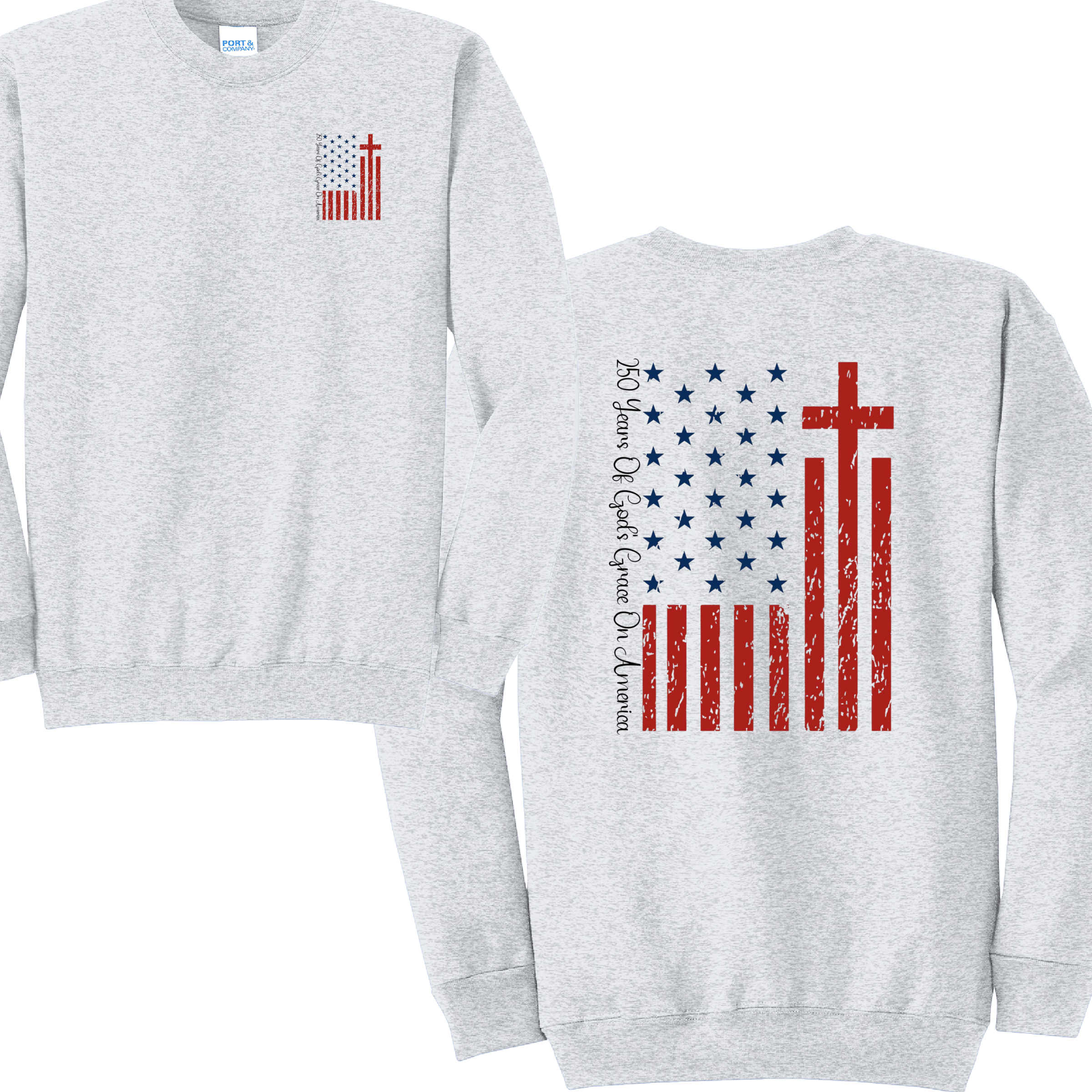 CROSS FLAG- Port & Co™ Core Fleece Pullover CREW Sweatshirt