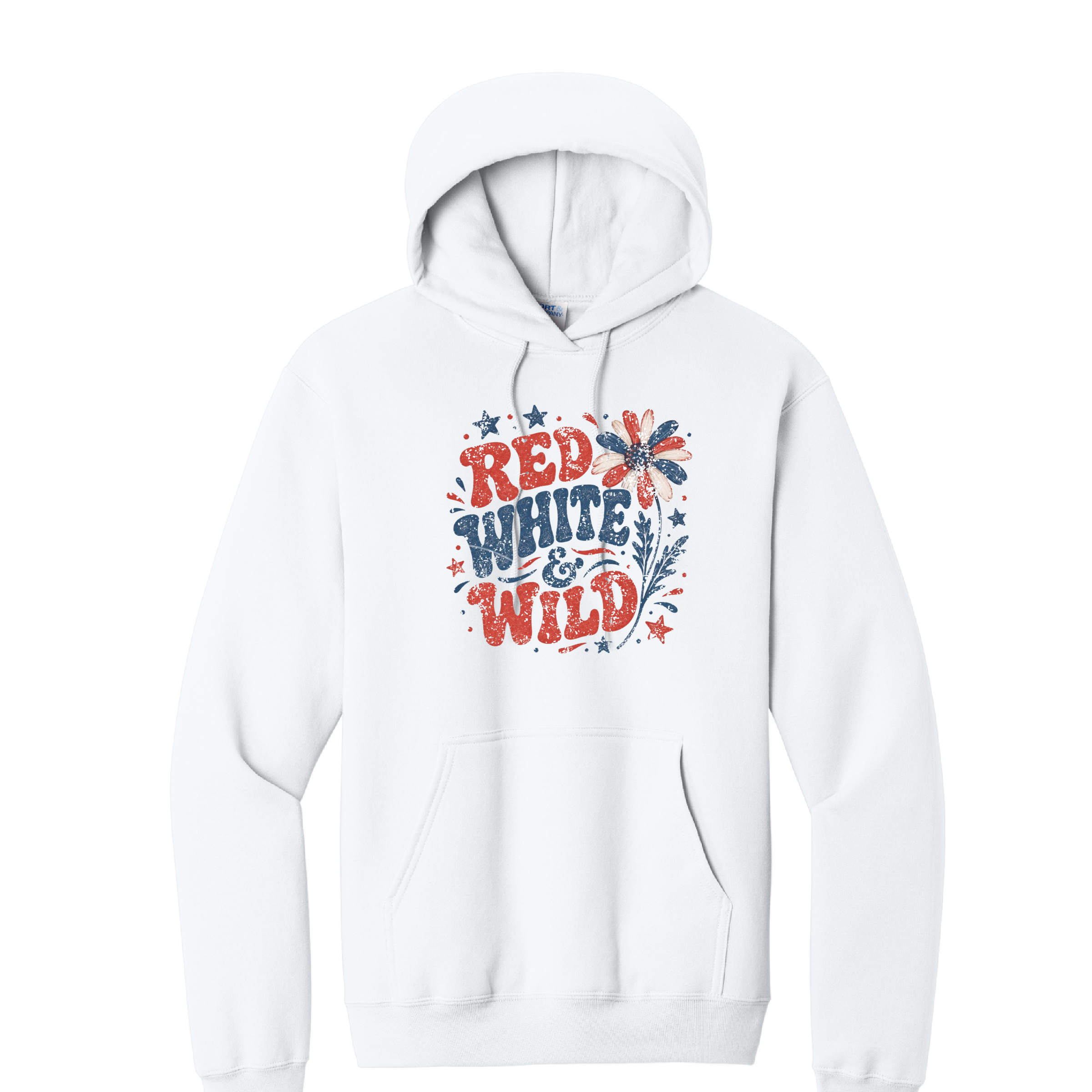 RED WHITE AND WILD- Port & Co™ Core Fleece Pullover HOODED Sweatshirt