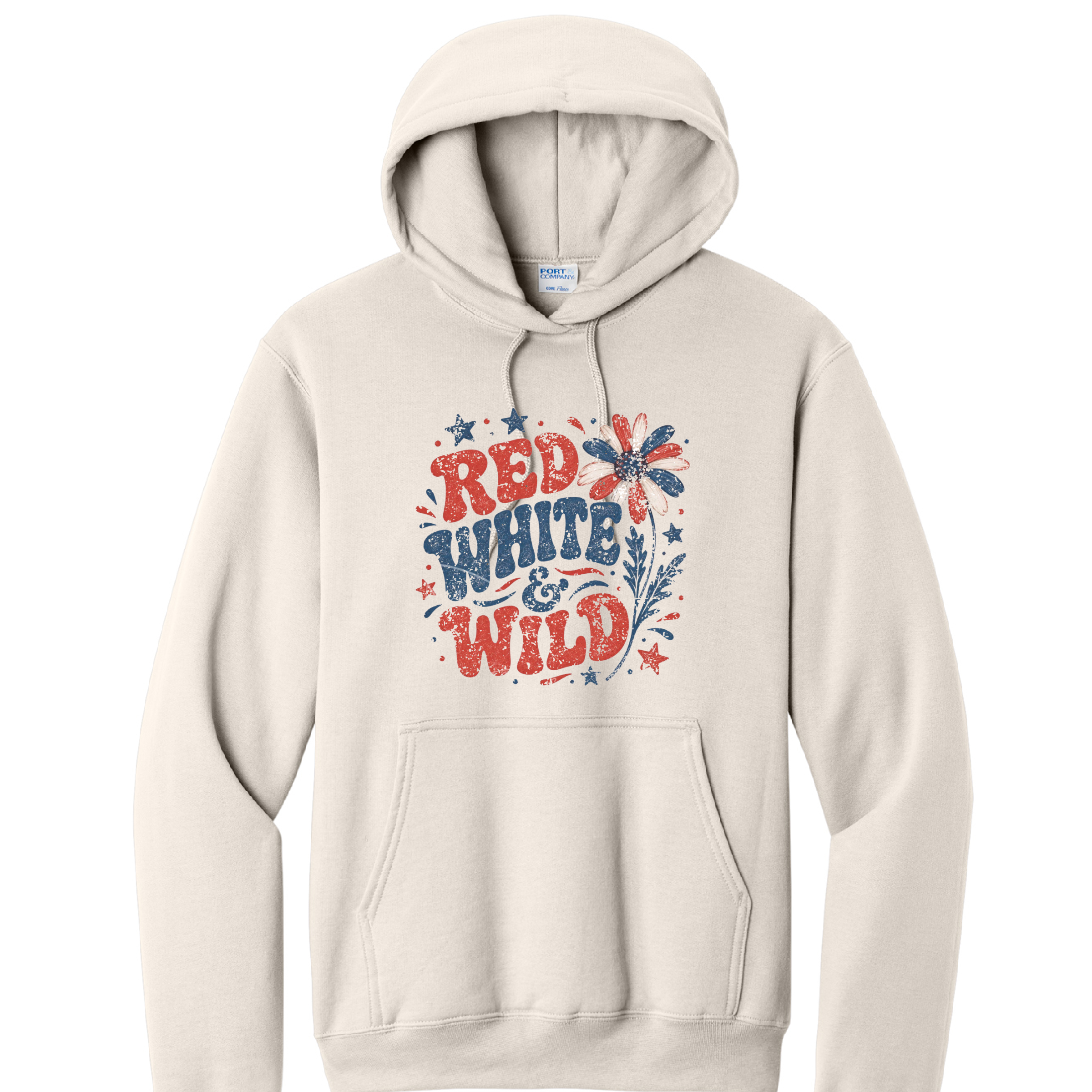 RED WHITE AND WILD- Port & Co™ Core Fleece Pullover HOODED Sweatshirt