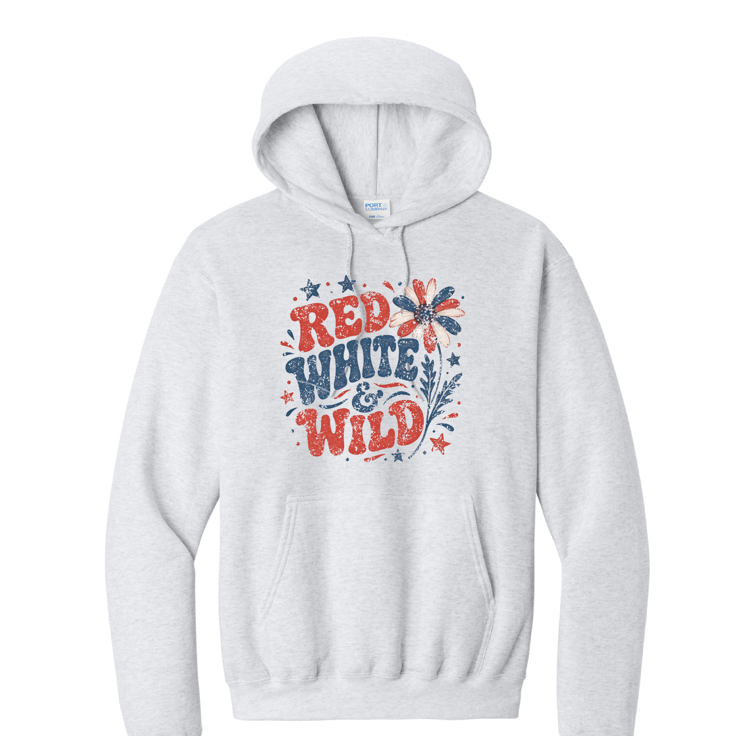 RED WHITE AND WILD- Port & Co™ Core Fleece Pullover HOODED Sweatshirt