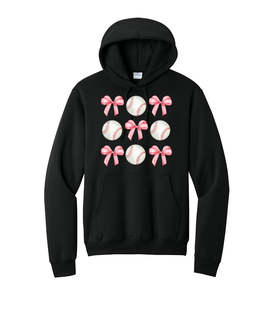 BASEBALLS AND BOWS - Port & Co™ Core Fleece Pullover HOODED Sweatshirt