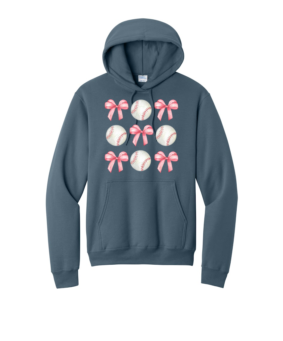 BASEBALLS AND BOWS - Port & Co™ Core Fleece Pullover HOODED Sweatshirt