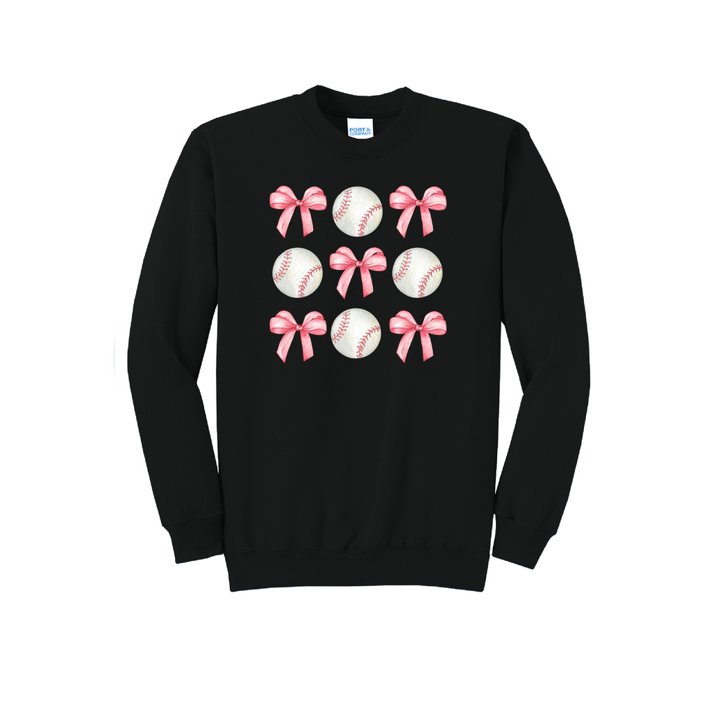 BASEBALLS AND BOWS - Port & Co™ Core Fleece Pullover CREW NECK Sweatshirt