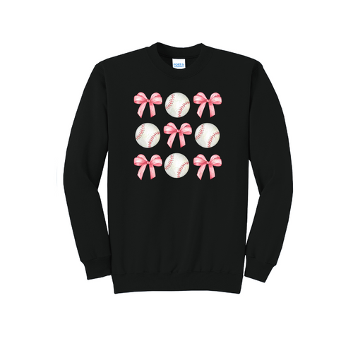 BASEBALLS AND BOWS - Port & Co™ Core Fleece Pullover CREW NECK Sweatshirt