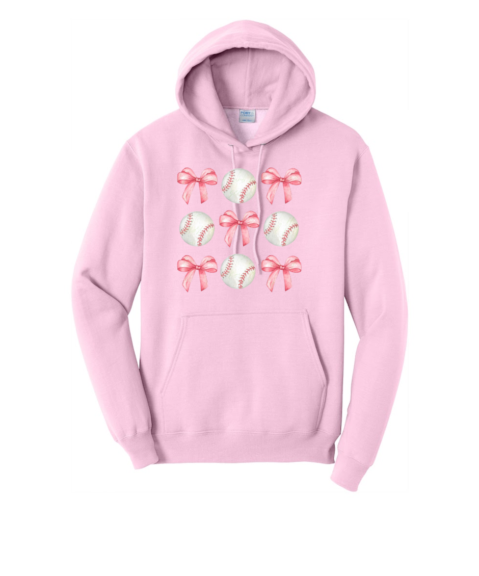 BASEBALLS AND BOWS - Port & Co™ Core Fleece Pullover HOODED Sweatshirt