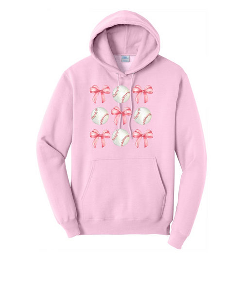 BASEBALLS AND BOWS - Port & Co™ Core Fleece Pullover HOODED Sweatshirt