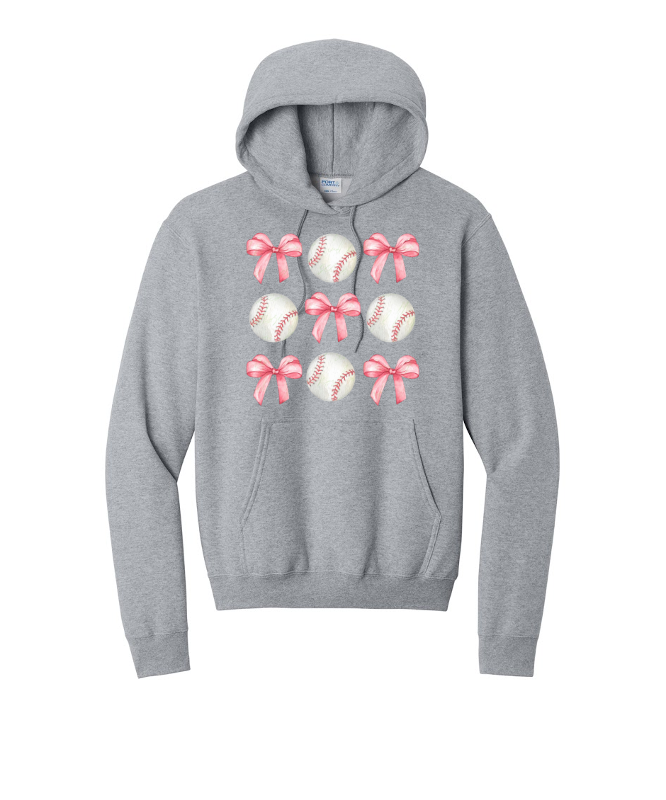BASEBALLS AND BOWS - Port & Co™ Core Fleece Pullover HOODED Sweatshirt