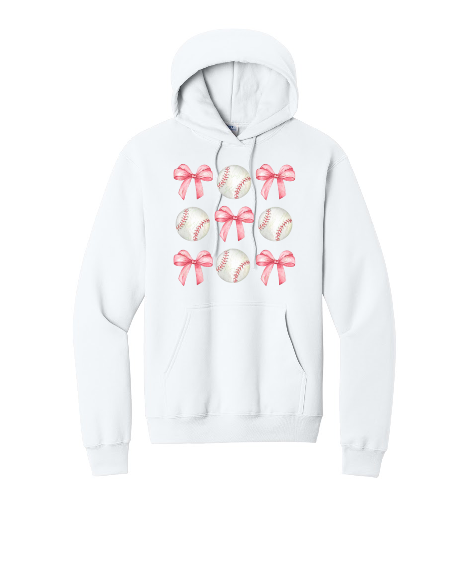 BASEBALLS AND BOWS - Port & Co™ Core Fleece Pullover HOODED Sweatshirt