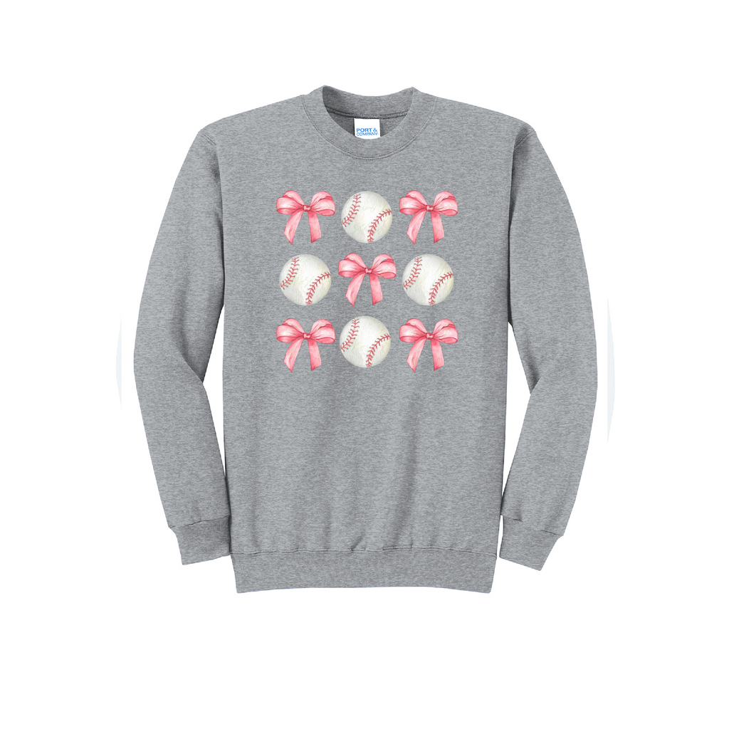 BASEBALLS AND BOWS - Port & Co™ Core Fleece Pullover CREW NECK Sweatshirt